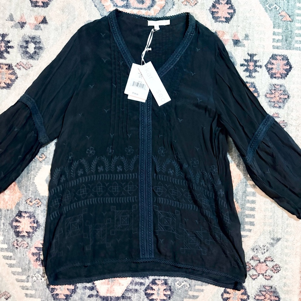 NWT Karyn Seo Black Embroidered Tunic Long Sleeves Size Medium - Picture 13 of 14